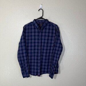 UnTuckit Purple Plaid Check Cotton Long Sleeve Button Shirt Slim Large L